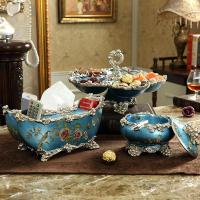 欧式复古抽纸盒创意客厅家用卧室多功能纸巾盒美式茶几遥控收纳盒|(五格盘+元宝纸巾盒+带盖烟缸)