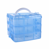 大号多层透明胶带储物整理箱乐高积木玩具收纳箱指甲油公章收纳盒|(天空蓝)(小三层) 三层收纳盒