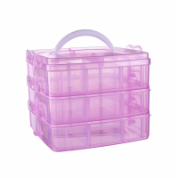大号多层透明胶带储物整理箱乐高积木玩具收纳箱指甲油公章收纳盒|(萝莉粉)(小三层) 三层收纳盒