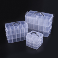 大号多层透明胶带储物整理箱乐高积木玩具收纳箱指甲油公章收纳盒|3件套水晶白(小号大号特大号) 三层收纳盒