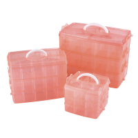 大号多层透明胶带储物整理箱乐高积木玩具收纳箱指甲油公章收纳盒|3件套活力橙(小号大号特大号) 三层收纳盒