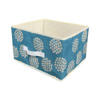 桌面无盖收纳盒可折叠文件化妆品玩具零食抽屉百纳整理储物箱|点点花束蓝绿色34x26x20cm