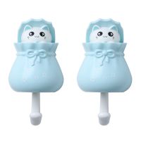 猫咪创意挂钩强力粘胶厨房可爱免打孔宿舍少女门口卡通钥匙扣粘钩|[2个装:蓝色]