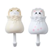 猫咪创意挂钩强力粘胶厨房可爱免打孔宿舍少女门口卡通钥匙扣粘钩|[2个装:1黄+1白]