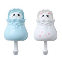 猫咪创意挂钩强力粘胶厨房可爱免打孔宿舍少女门口卡通钥匙扣粘钩|[2个装:1蓝+1白]