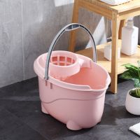 家用手动挤水桶手压地拖桶拖地拖把桶塑料旋转拧水单桶老式墩布桶|加厚椭圆形粉色