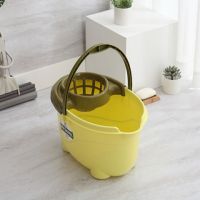 家用手动挤水桶手压地拖桶拖地拖把桶塑料旋转拧水单桶老式墩布桶|加厚椭圆型黄色（送备用篮）