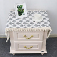 北欧床头柜盖巾棉麻电视柜布盖布防尘罩桌布布艺长方形鞋柜布格子|树丛浅色盖布3面流苏花边 40*110CM