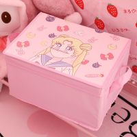 布艺少女心可折叠大容量收纳箱家用宿舍衣服小零食书本储物整理盒|铅笔美少女 32*26*19CM【中号收纳箱】
