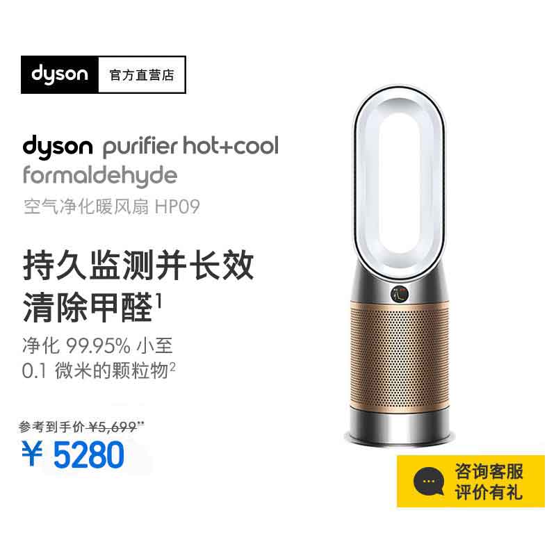 戴森(Dyson)HP09空气净化器多功能无叶暖风扇 兼具空气净化器取暖器 暖风机电风扇白金色净化+冷暖风