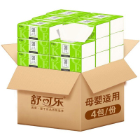 [4包]舒可乐原生木浆4层加厚300张抽纸整箱批发家用卫生纸巾实惠家庭装餐巾纸擦手面巾纸抽1140