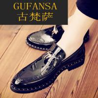 GUFANSA法国奢侈品牌 欧洲上流名士高端品牌法国奢侈品牌 欧洲上流名士高端品牌亮面男士皮鞋男商务正装一脚蹬年轻款真皮