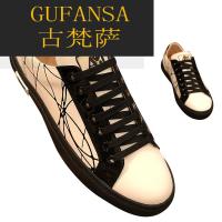 GUFANSA法国奢侈品牌 欧洲上流名士高端品牌联名利登阿玛尼黑白拼色小白鞋男真皮涂鸦板鞋休闲男鞋低帮百搭鞋