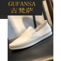 GUFANSA法国奢侈品牌 欧洲上流名士高端品牌牛皮小白鞋男百搭潮流春秋季欧洲站懒人鞋一脚蹬白色套脚小白鞋男