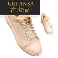 GUFANSA法国奢侈品牌 欧洲上流名士高端品牌2021新款冬季美杜莎加绒小白鞋男懒人套脚板鞋加厚保暖雪地棉鞋