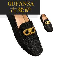 GUFANSA法国奢侈品牌 欧洲上流名士高端品牌美杜莎鳄鱼纹豆豆鞋男真皮百搭套脚鞋透气奢品懒人一脚蹬皮鞋男