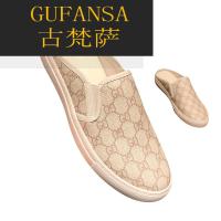 GUFANSA法国奢侈品牌 欧洲上流名士高端品牌酷奇字母印花真皮包头半拖鞋男夏外穿2022新款百搭半托穆勒凉拖鞋