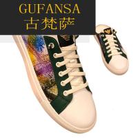 GUFANSA法国奢侈品牌 欧洲上流名士高端品牌联名利登阿玛尼油画图案包头半拖鞋男士一脚蹬懒人无后跟板鞋白色