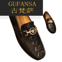 GUFANSA法国奢侈品牌 欧洲上流名士高端品牌旗舰店美杜莎鳄鱼纹豆豆鞋男美人头一脚蹬休闲皮鞋驾车懒人鞋