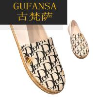 GUFANSA法国奢侈品牌 欧洲上流名士高端品牌D家字母印花渔夫鞋男亚麻男鞋夏季男士一脚蹬懒人休闲软底皮鞋