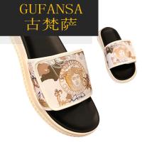 GUFANSA法国奢侈品牌 欧洲上流名士高端品牌美杜莎厚底真皮一字拖鞋男夏季美人头网红时尚个性外穿沙滩凉鞋