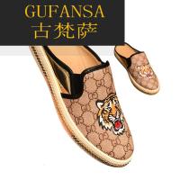 GUFANSA法国奢侈品牌 欧洲上流名士高端品牌2022新款酷奇虎头半拖鞋男夏季潮拖一脚蹬懒人包头无后跟凉拖英伦