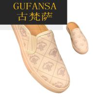 GUFANSA法国奢侈品牌 欧洲上流名士高端品牌小蜜蜂印花包头半拖男鞋2022新款时尚外穿凉拖真皮拖鞋男踩屎感