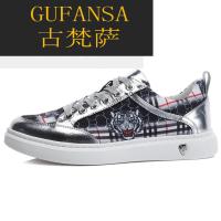 GUFANSA法国奢侈品牌 欧洲上流名士高端品牌欧美潮牌男鞋夏季透气2022新款潮流休闲鞋男时尚印花银色鞋子男潮