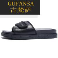 GUFANSA法国奢侈品牌 欧洲上流名士高端品牌2022夏季新款拖鞋男外穿真皮潮流一字拖软底防滑魔术贴休闲凉拖鞋