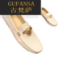 GUFANSA法国奢侈品牌 欧洲上流名士高端品牌欧洲站白色豆豆鞋男2022年夏季新款真皮软底男士一脚蹬驾车鞋皮鞋