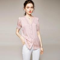 2020夏季优雅气质真丝开衫V字领修身型女式衬衫