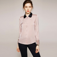 2020夏季优雅气质双乔真丝缎面翻领女式衬衫粉色