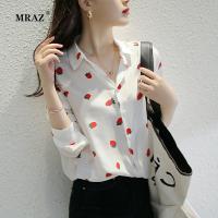 2020秋季新款气质简约桑蚕丝衬衣时尚莓印花修身宽松真丝衬衫女