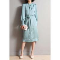 2020秋季新款重磅弹力缎桑蚕丝女裙优雅气质绑带修身真丝连衣裙