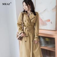 秋季新款韩版纯色大衣女翻领高腰有腰带中长款气质风衣女