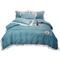 LKKLILY 家纺——水洗棉床单被套被罩四件套秋冬新款轻奢风简约刺绣1.8米1.5米花边床单被套少女心公主床上用品