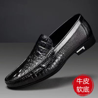 2024新款男士豆豆鞋商务正装鳄鱼纹英伦皮鞋头层牛皮一脚蹬休闲鞋