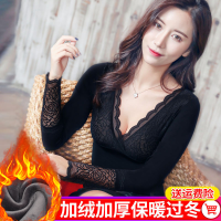 保暖内衣女加厚加绒女神衣美体性感修身秋衣内穿打底衫冬蕾丝上衣