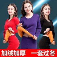 冬季保暖内衣女加绒加厚套装秋衣秋裤打底圆领紧身加大码高弹毛衫