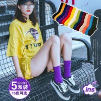 袜子女堆堆袜女士中筒韩版春夏长袜个性长筒袜原宿风日系糖果纯色