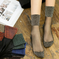 5双棉底丝袜玻璃丝女水晶丝金银丝秋冬季薄款防勾丝袜子女中筒袜