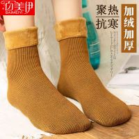 袜子女中筒加绒加厚雪地袜秋冬季男短袜保暖棉袜长筒袜毛圈地板袜