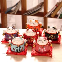 招财猫小摆件陶瓷创意礼品家居装饰日本存钱罐客厅店铺开业发财猫