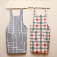 家用厨房围裙女韩式做饭棉麻布料围裙可爱日系工作背心式夏季