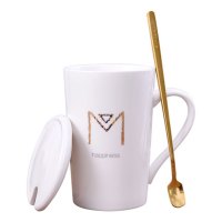 简约现代创意复古陶瓷杯子水杯马克杯情侣杯带盖勺咖啡杯牛奶杯水具/水杯家居器皿家庭清洁