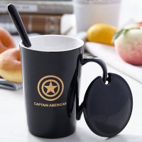 （410ML）水杯子陶瓷马克杯带盖勺大容量复仇者联盟喝水创意简约男女情侣咖啡杯学生喝水杯子带盖带勺子水杯