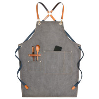 牛仔围裙女中餐厅同款韩版定制logo理发师奶茶店烘焙厨房工作服男