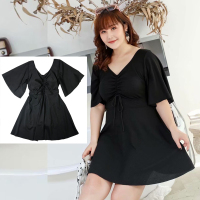 大码泳衣女保守显瘦遮肚裙式平角200斤胖加大连体性感宽松泳装