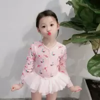 儿童泳衣女公主裙式长袖连体游泳套装宝宝可爱纱裙游泳衣