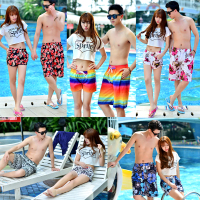 夏季情侣沙滩裤男女士休闲裤大码宽松五分裤速干短裤海边沙滩裤